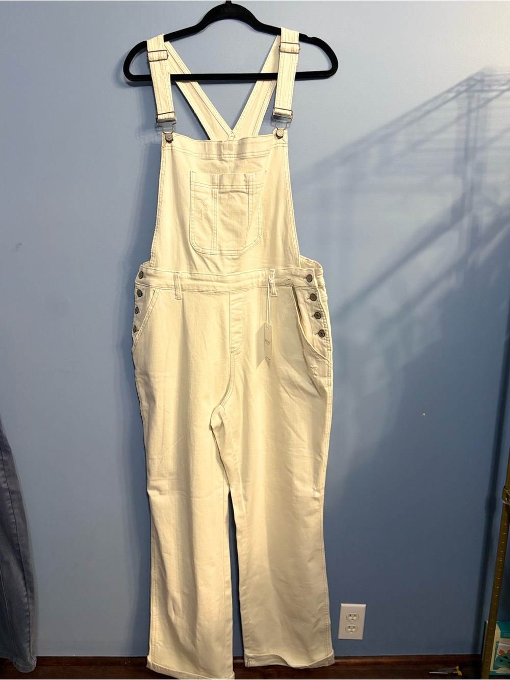 Women's White Denim Overalls - Classic Pocket Front